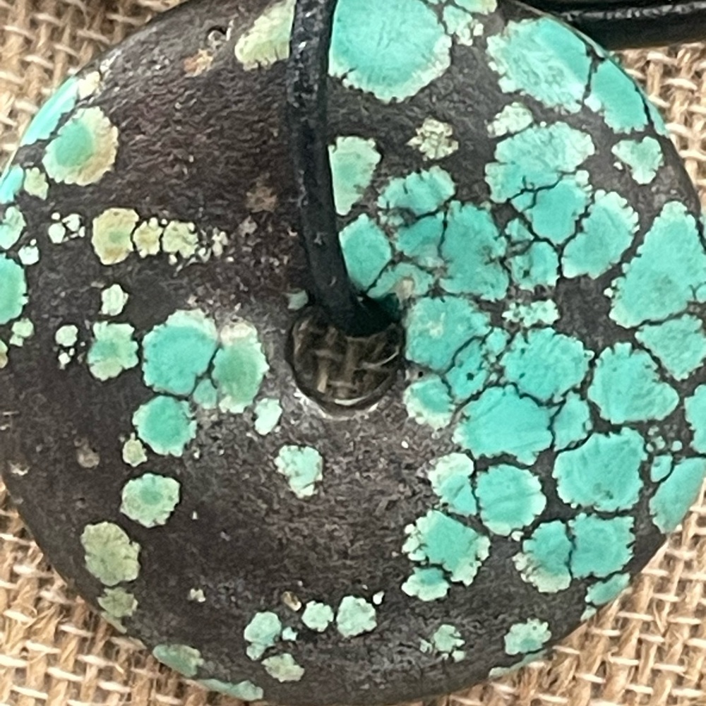 Turquoise Pendant leather Silver 925 clasp Necklace - Picture 3 of 8